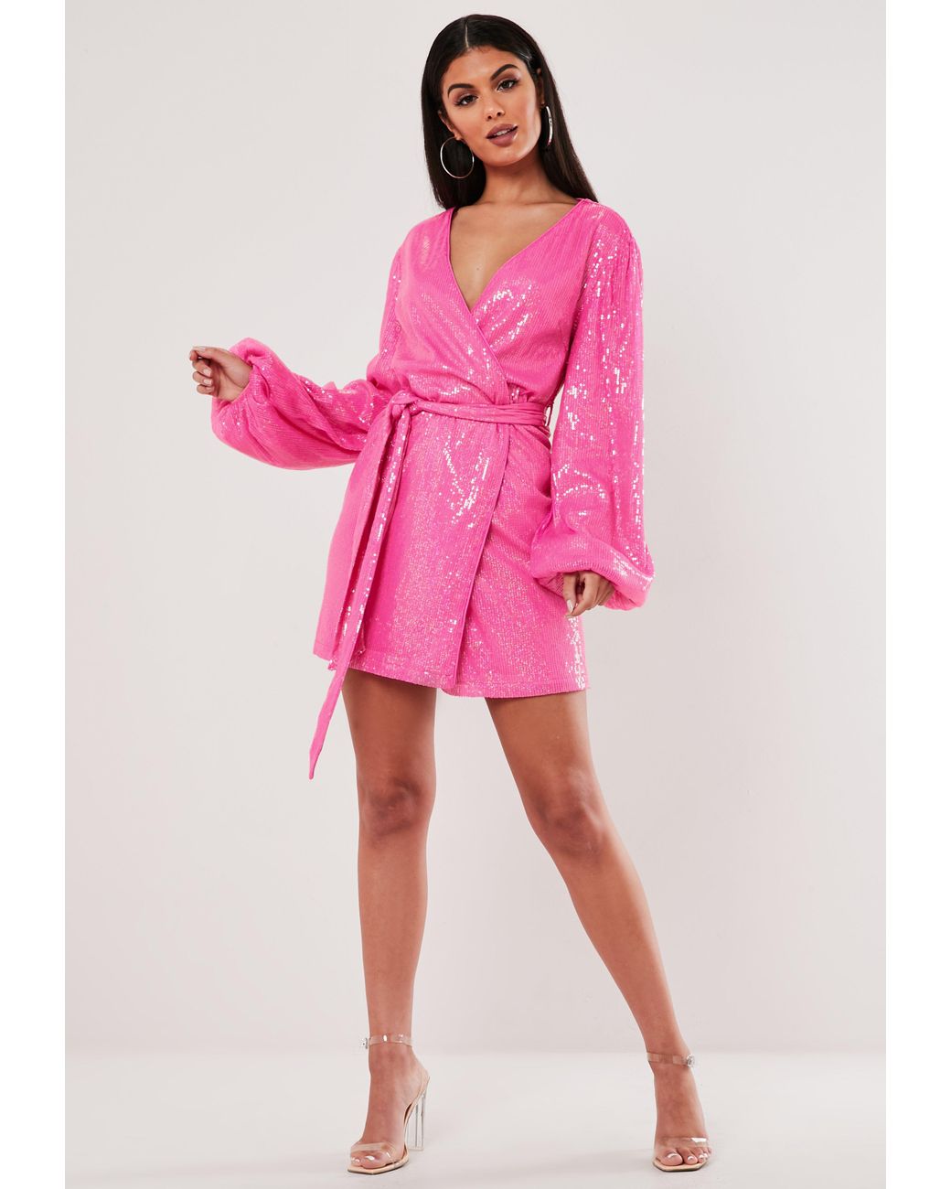 pink sequin dress with sleeves