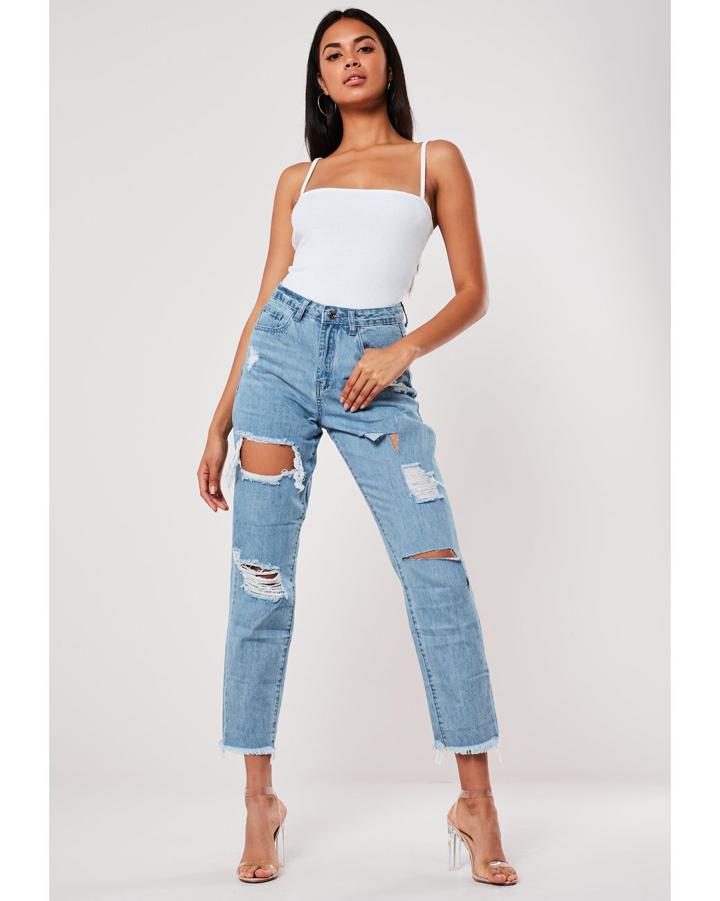 blue ripped mom jeans womens