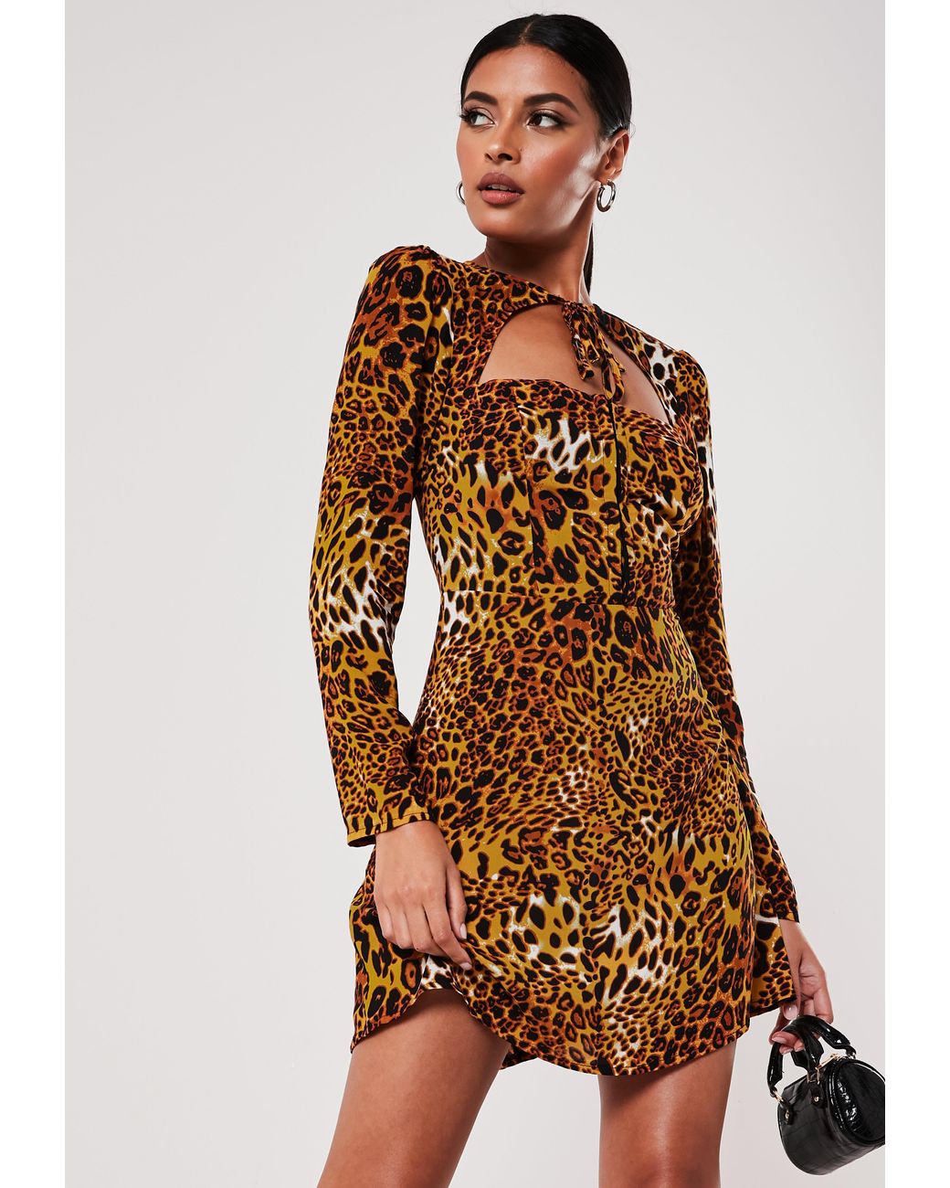 Missguided Brown Leopard Print Hook And Eye Dress - Lyst