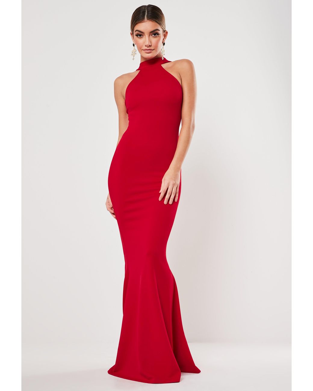 red high neck maxi dress