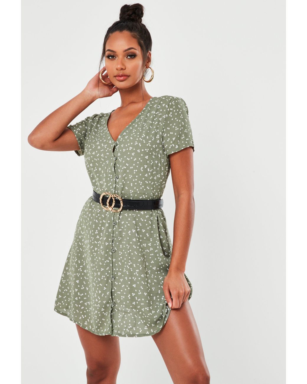 green polka dot tea dress