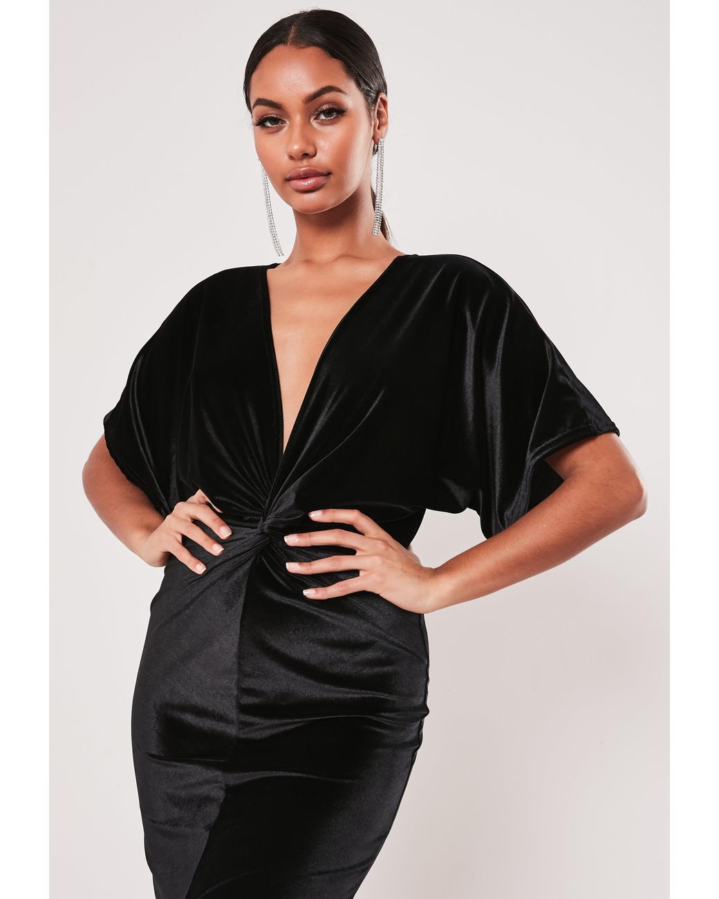 twist front kimono sleeve midi dress