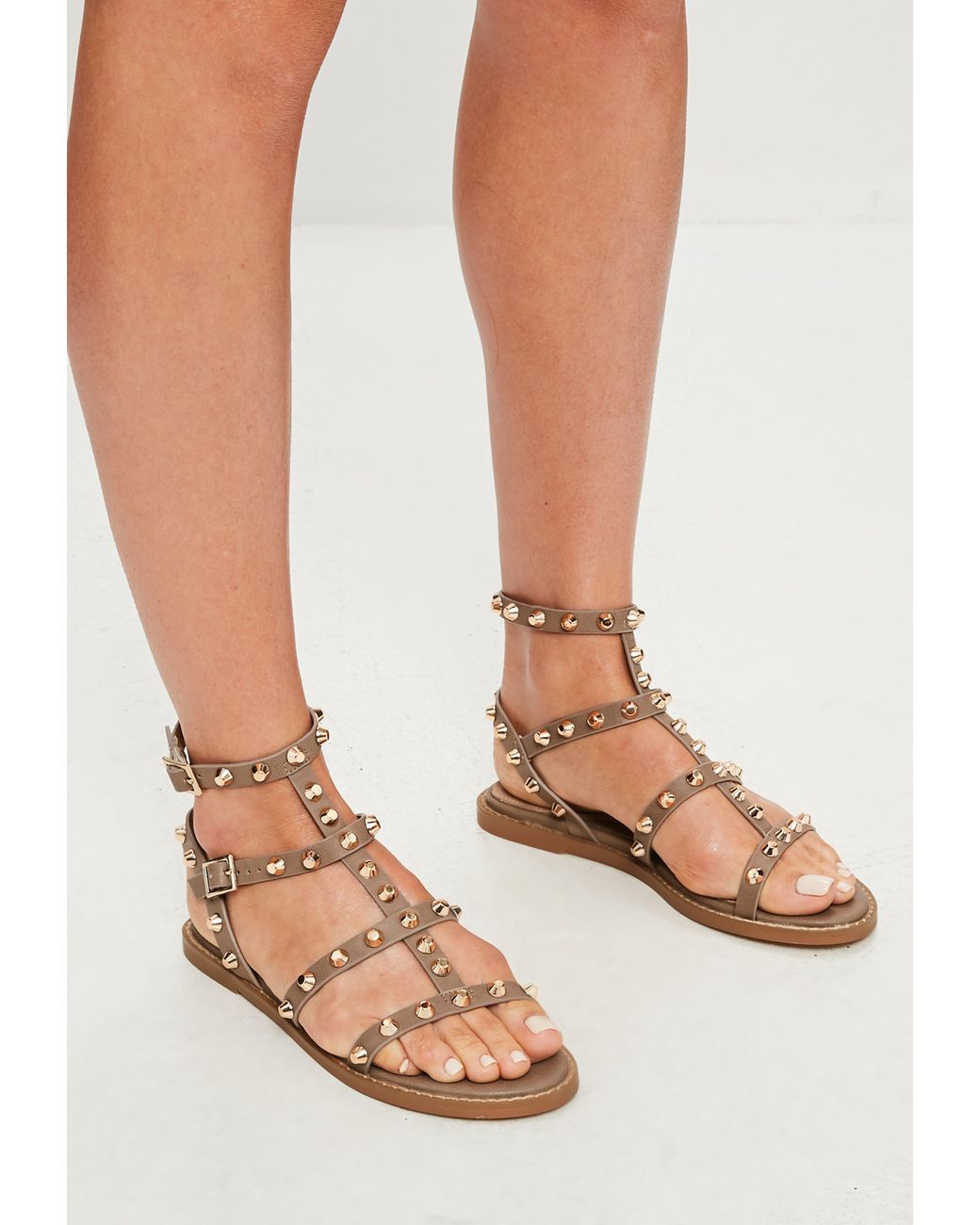Missguided Brown Studded Gladiator 