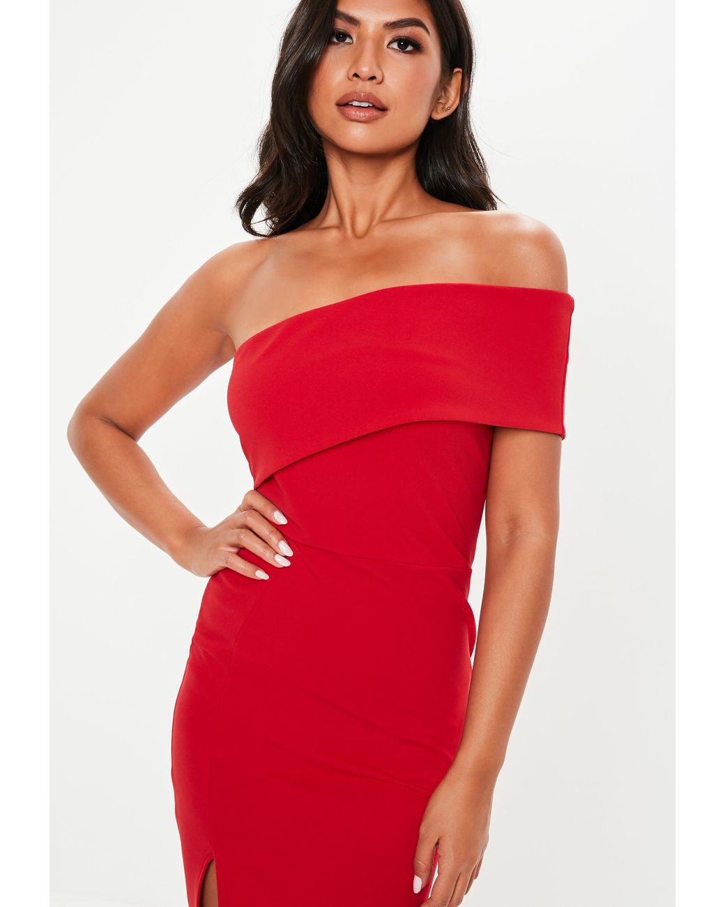one shoulder bodycon midi dress