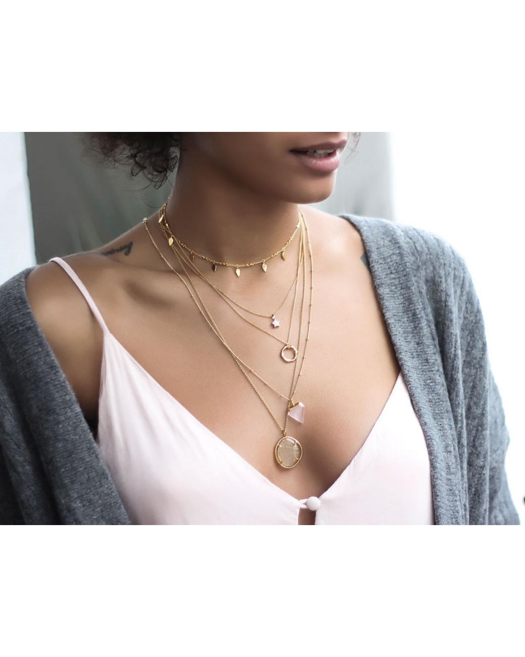 Missoma Rose Quartz Gold Shield Pendant 