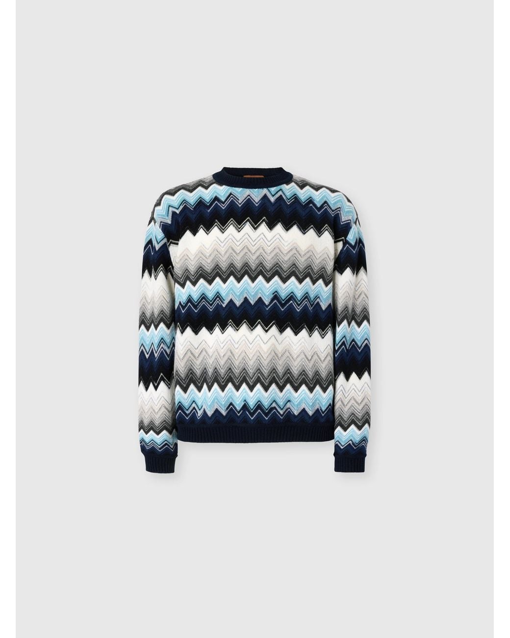 Missoni Blue Crew Neck Sweater With Flame Zigzag Pattern for men