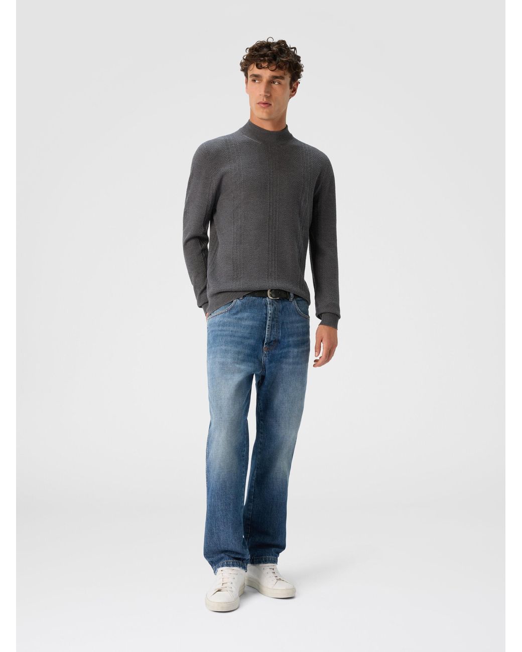 Missoni Blue High-Neck Sweater With Tone-On-Tone Chevron Pattern for men