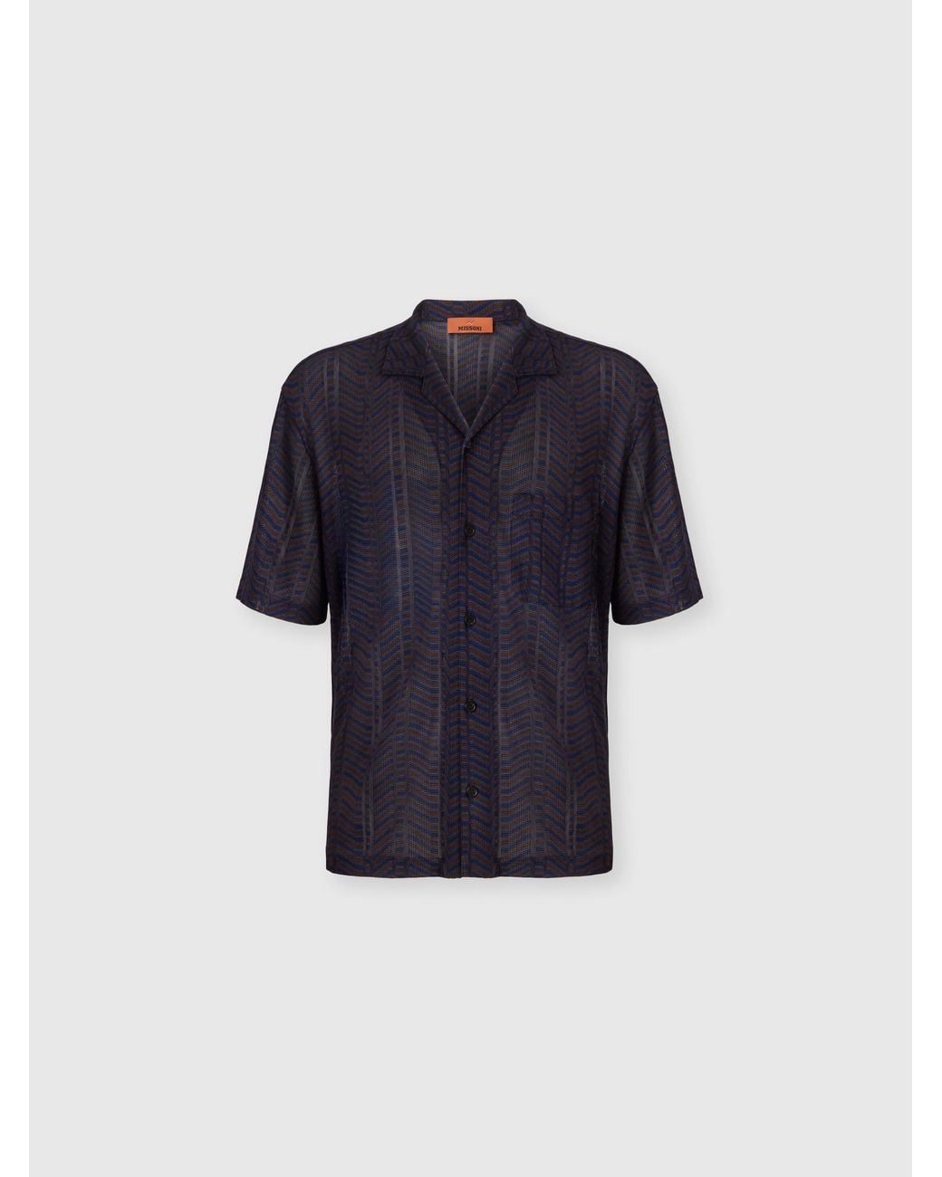 Missoni Blue Viscose Knit Bowling Shirt With Greek Key Motif for men