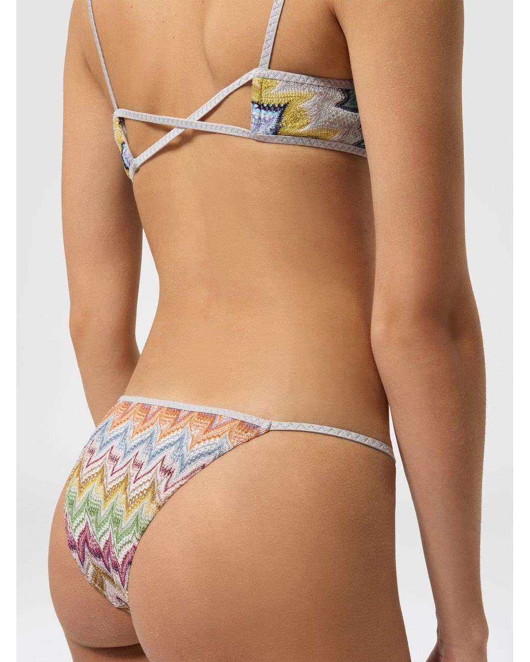 Missoni White Viscose Lamé Bikini With Front-Closure Top