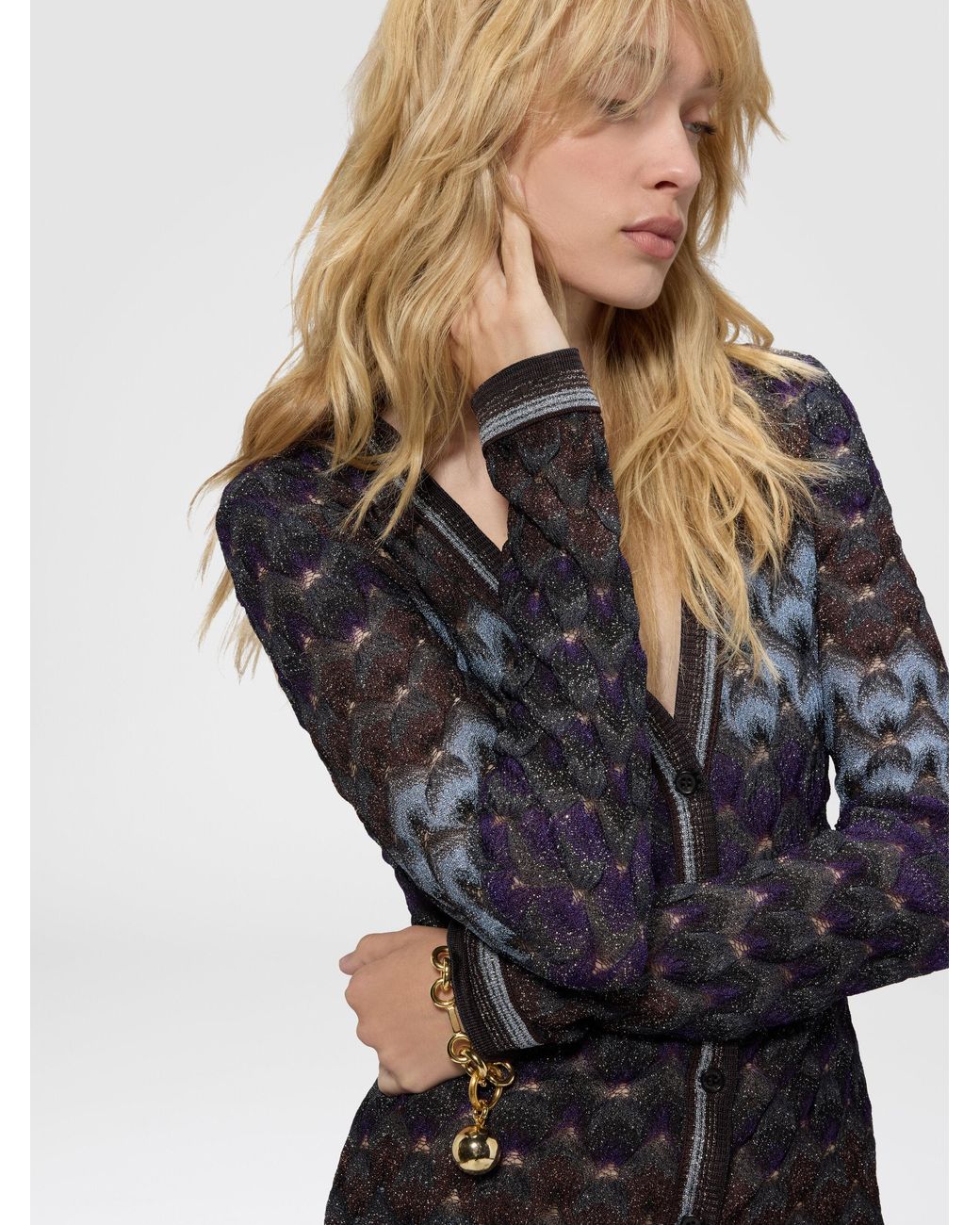 Missoni Multicolor Slim Viscose Lamé Cardigan With Lace Motif
