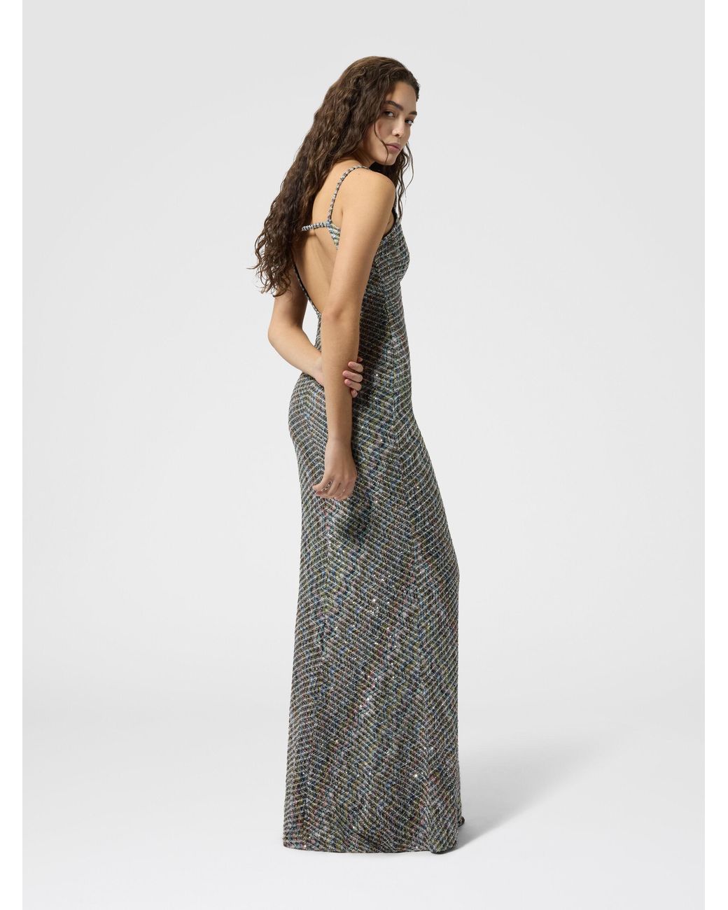 Missoni White Long Dress With Open Back And Sequins