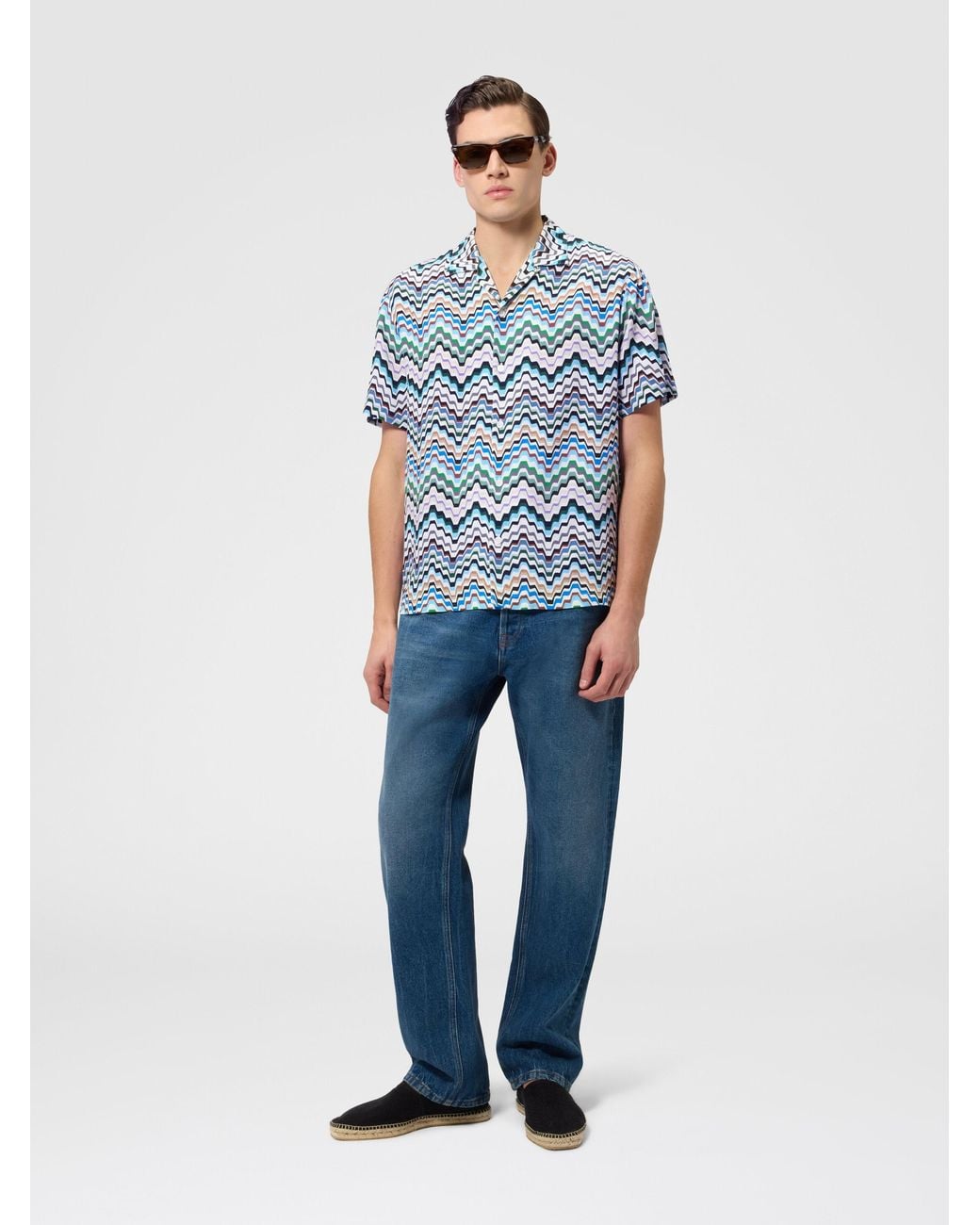 Missoni White Short-Sleeve Viscose Bowling Shirt for men