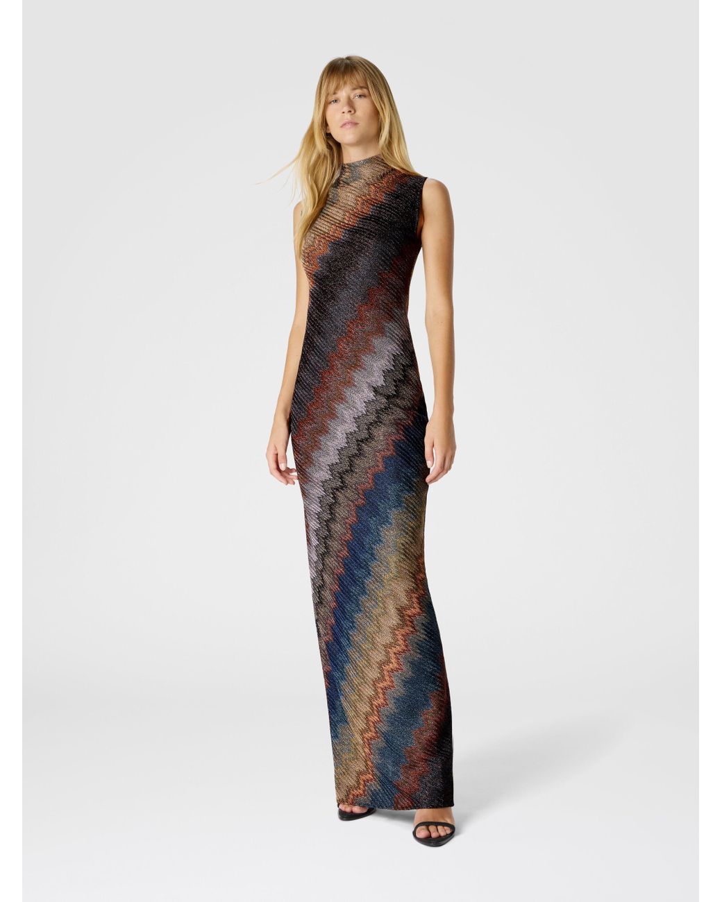 Missoni Blue High-Neck Long Dress With Snake Pattern
