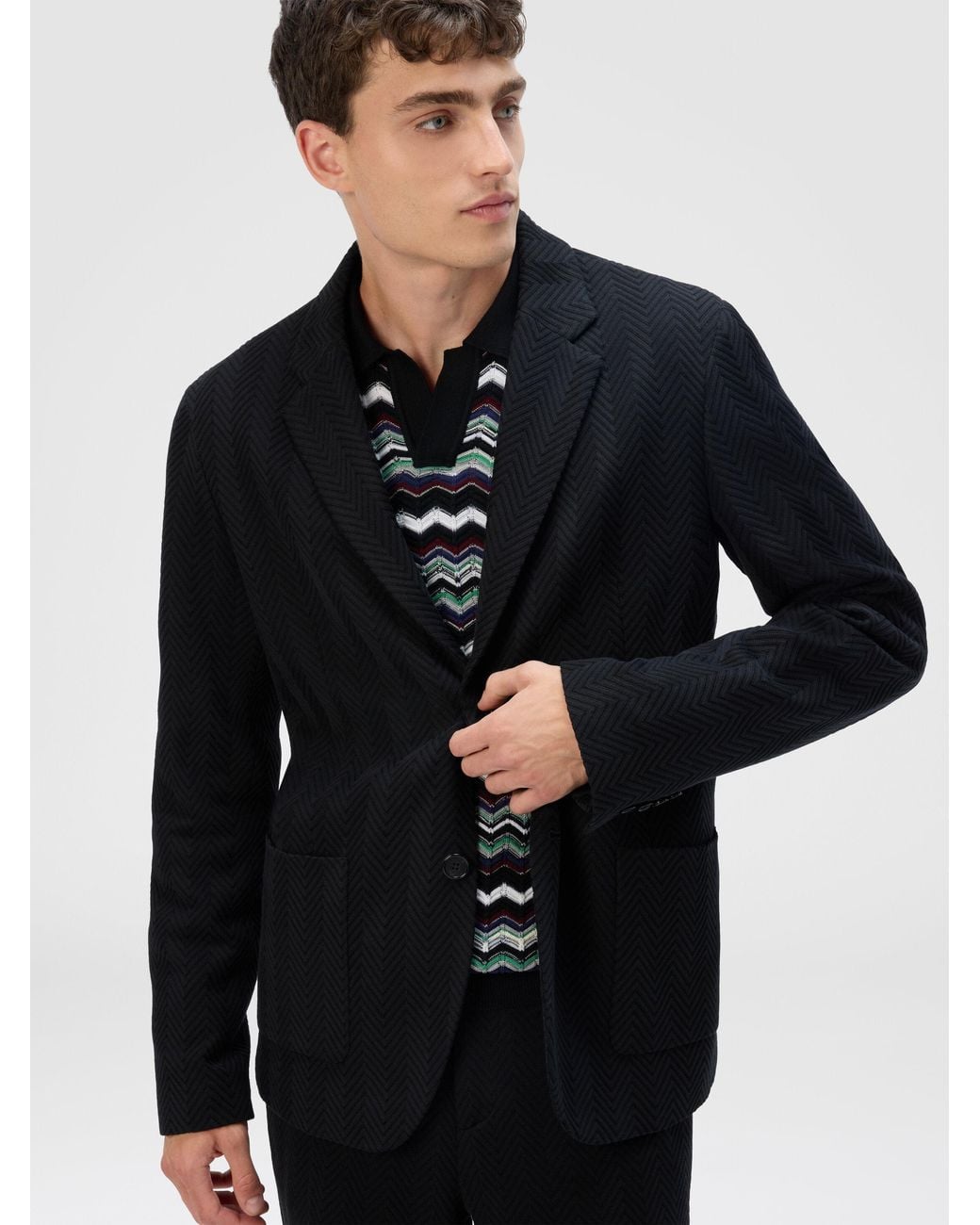 Missoni Blue Single-Breasted Jacket With Zigzag Pattern for men