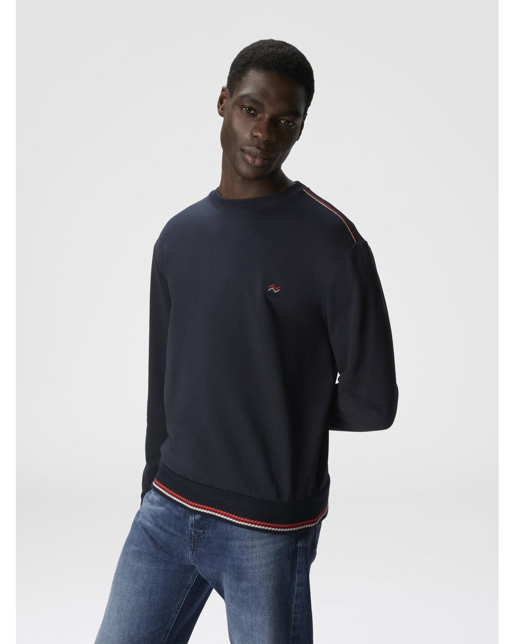 Missoni Blue Crew Neck Sweatshirt With Knit Embroidery And Logo for men
