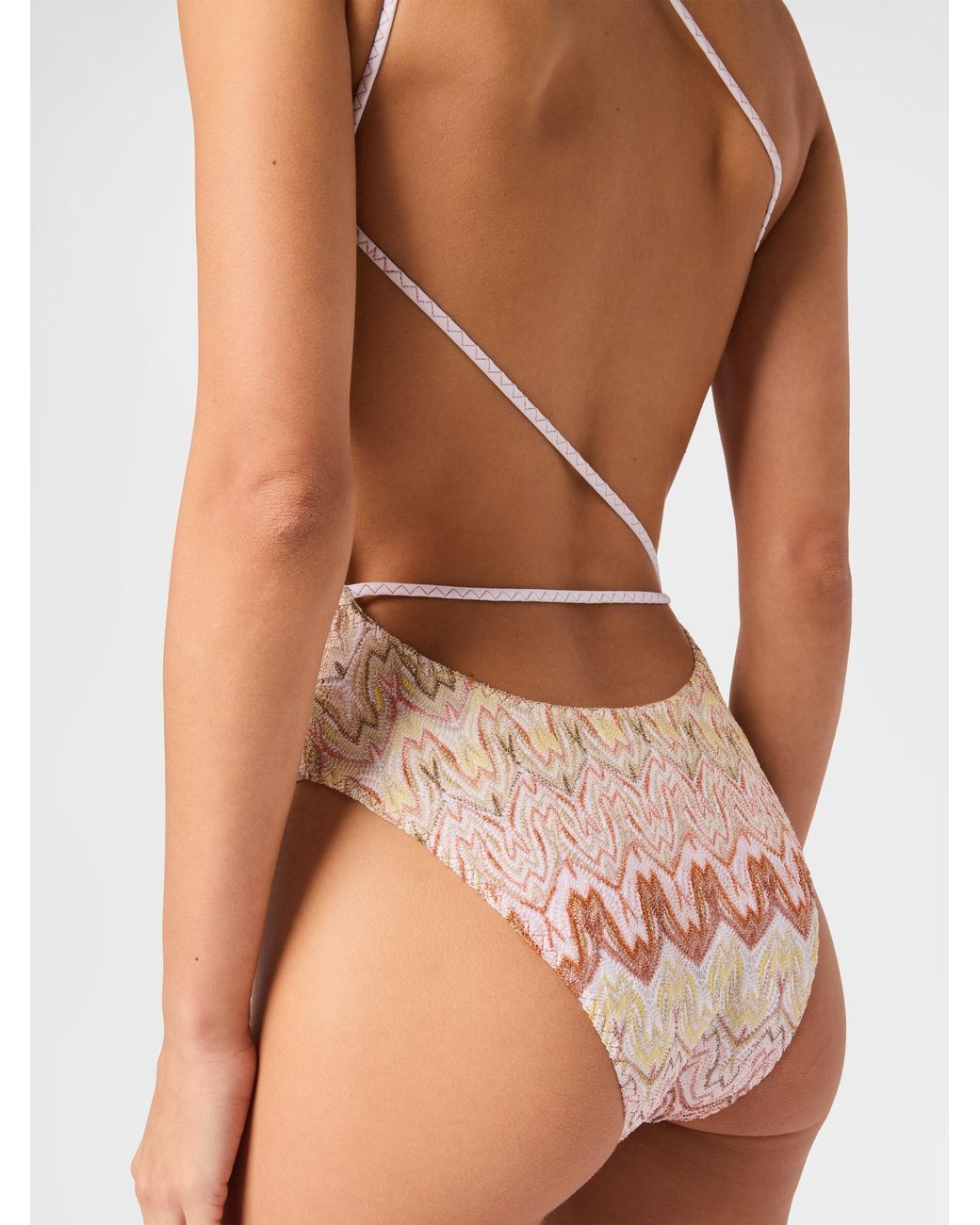 Missoni Pink One-Shoulder Swimsuit With Space-Dye Lace Pattern