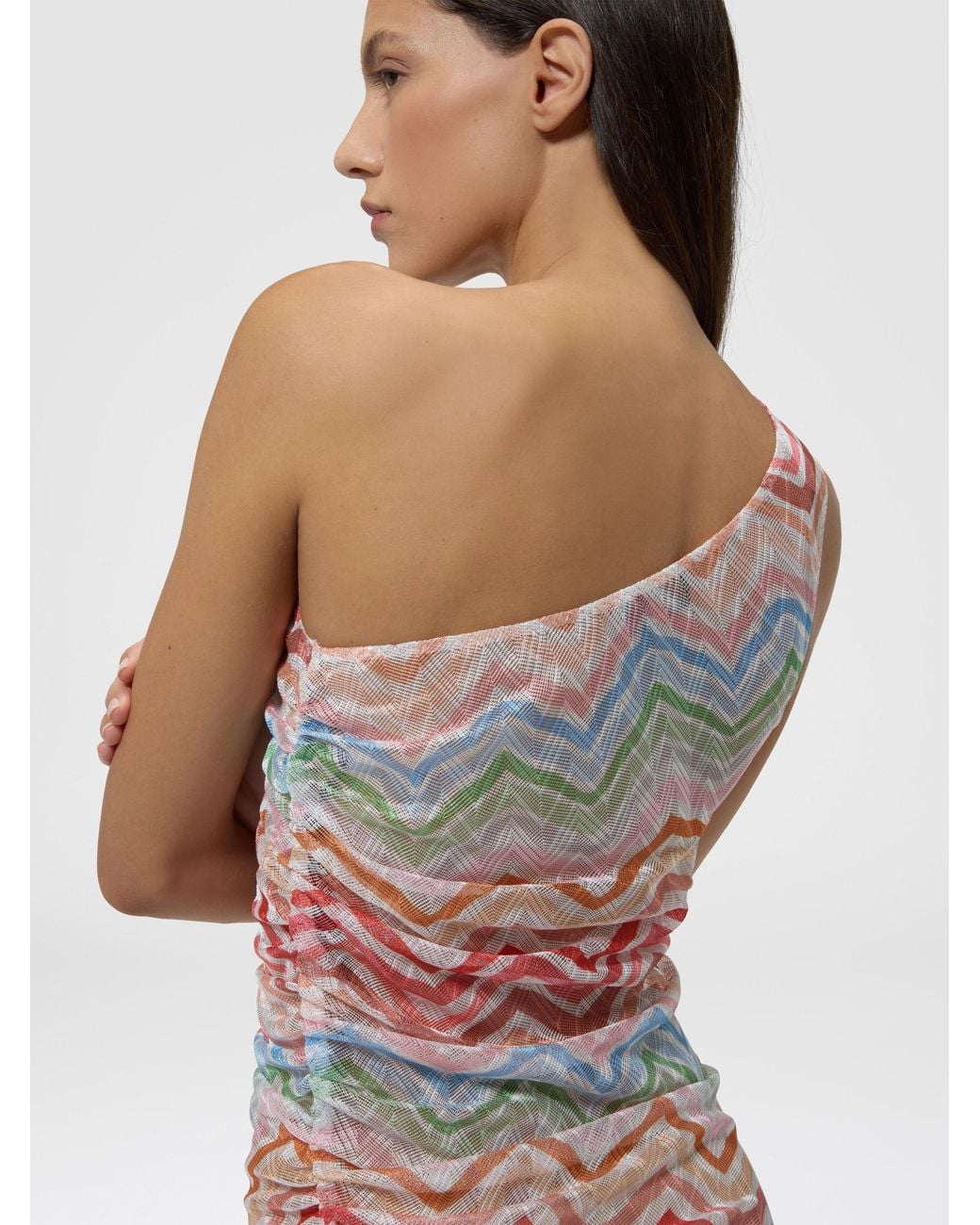 Missoni White One-Shoulder Short Cover-Up With Zig Zag Print