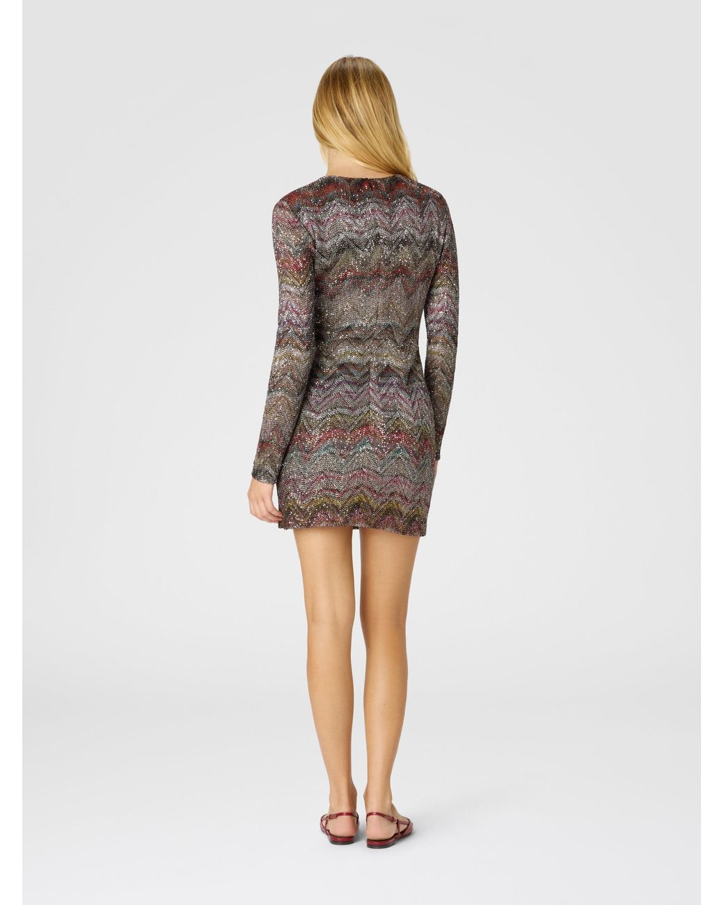 Missoni Gray Mini Dress With V-Neck And Zigzag Pattern
