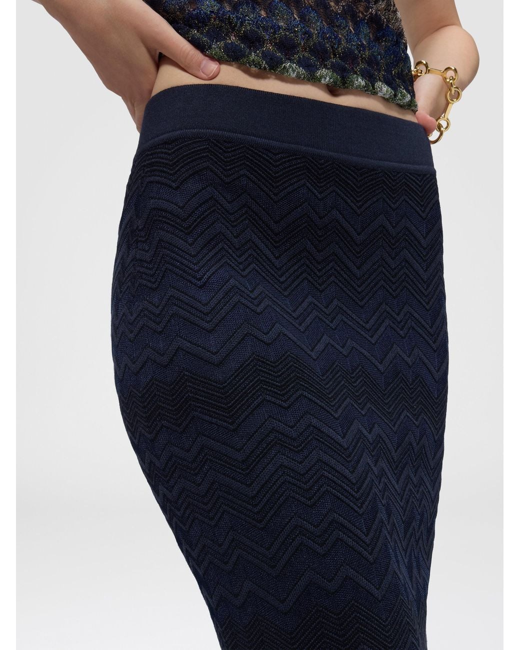 Missoni Blue Chevron Wool And Viscose Mini Skirt