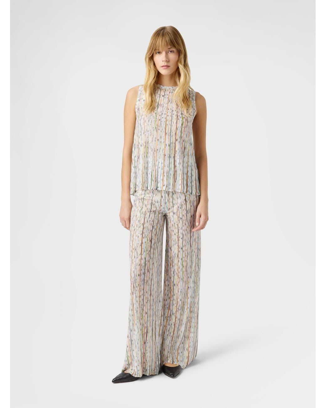 Missoni White Ribbed Mixed Viscose Trousers With Sequins