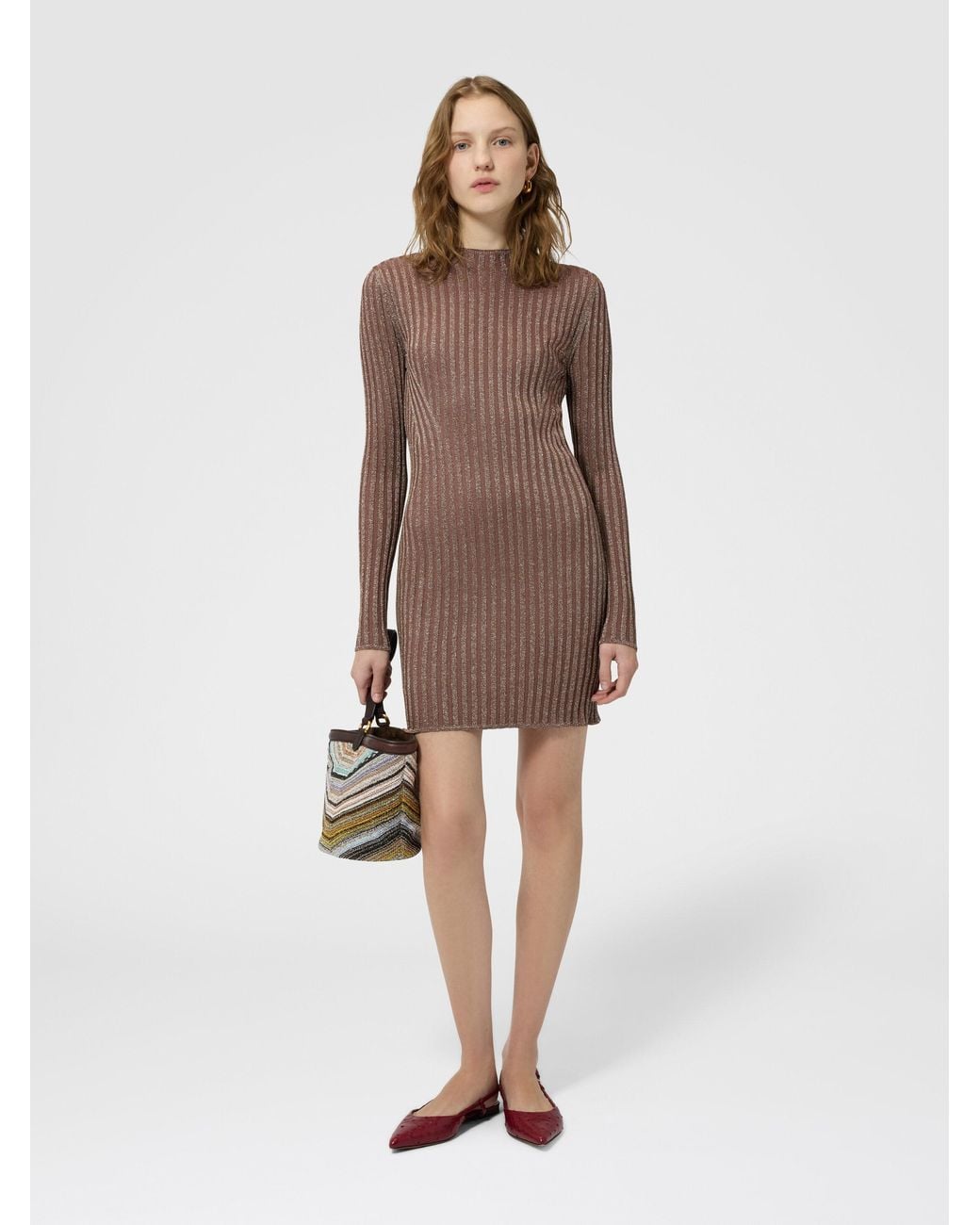 Missoni Brown Ribbed Viscose Lamé Mini Dress