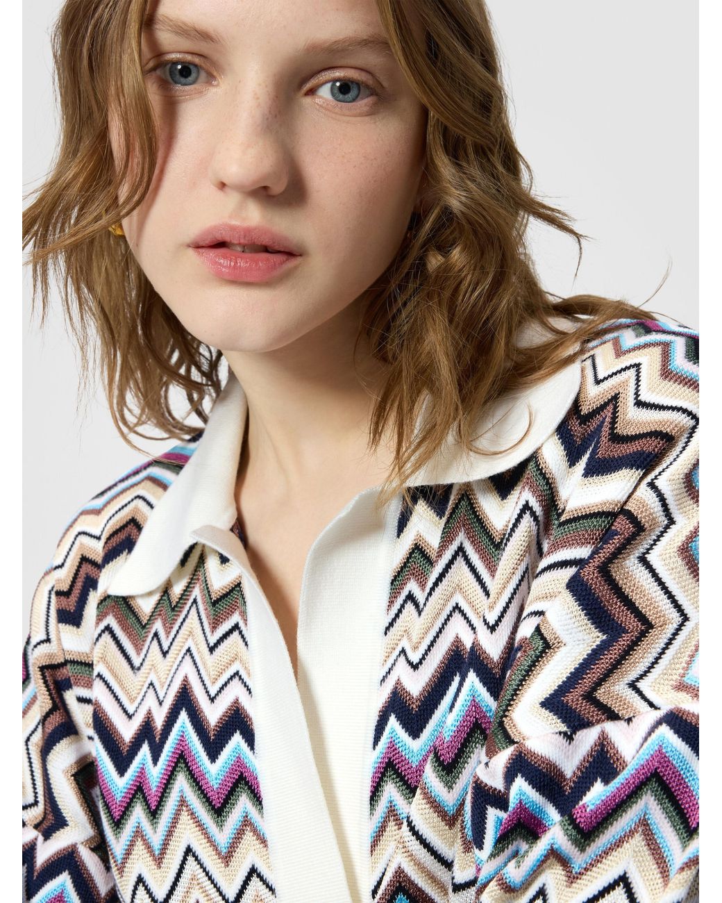Missoni White Oversized Wool And Viscose Zig Zag Polo