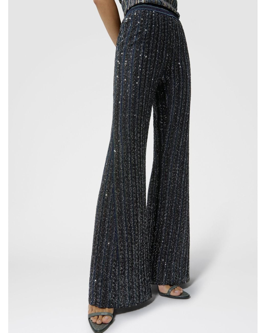 Missoni Black Striped Flared Trousers With Sequins