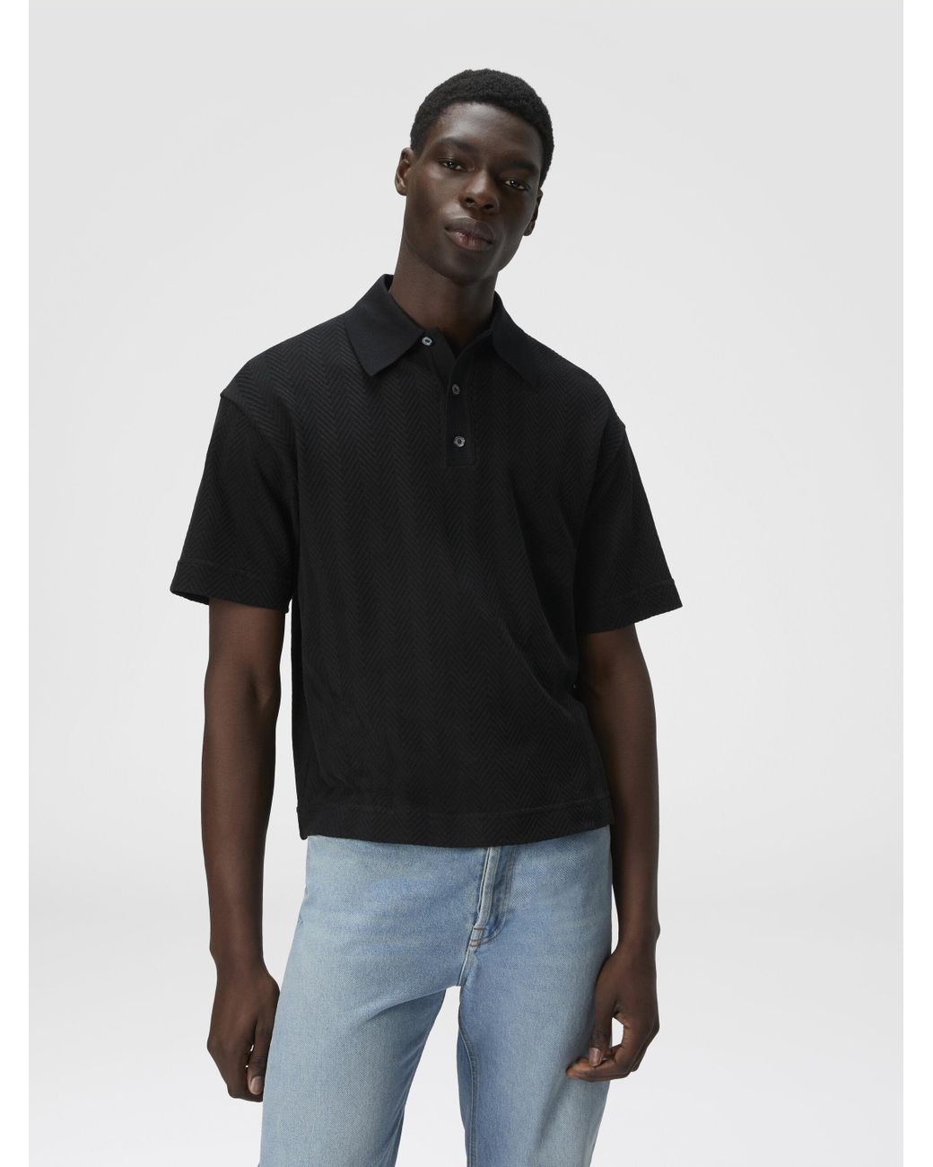 Missoni Black Cotton And Viscose Polo Shirt With Tone-On-Tone Zigzag for men
