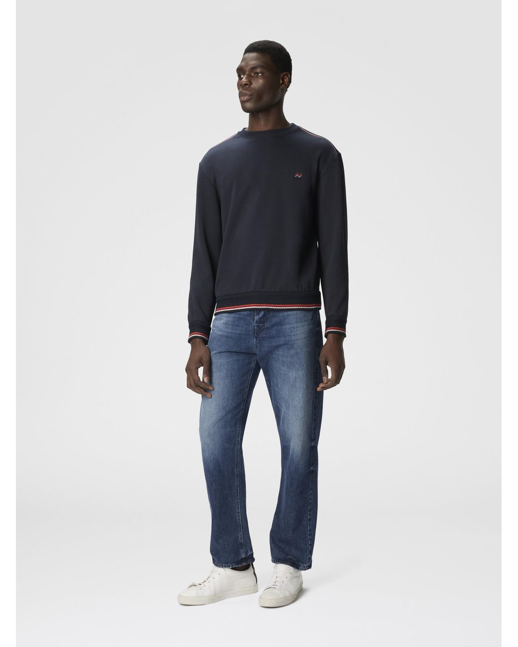 Missoni Blue Crew Neck Sweatshirt With Knit Embroidery And Logo for men