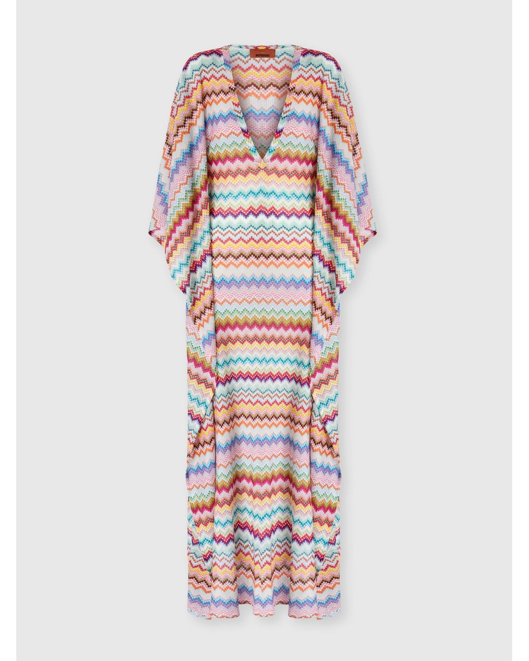 Missoni White Long Caftan Cover-Up With Micro Pixel-Effect Zigzag Pattern