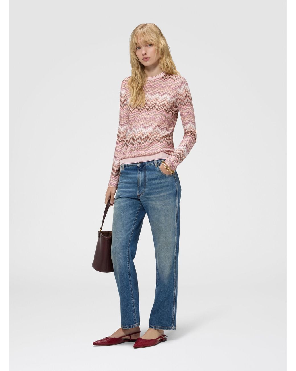 Missoni Pink Long-Sleeve Viscose Sweater With Snake Motif, & Multicoloured