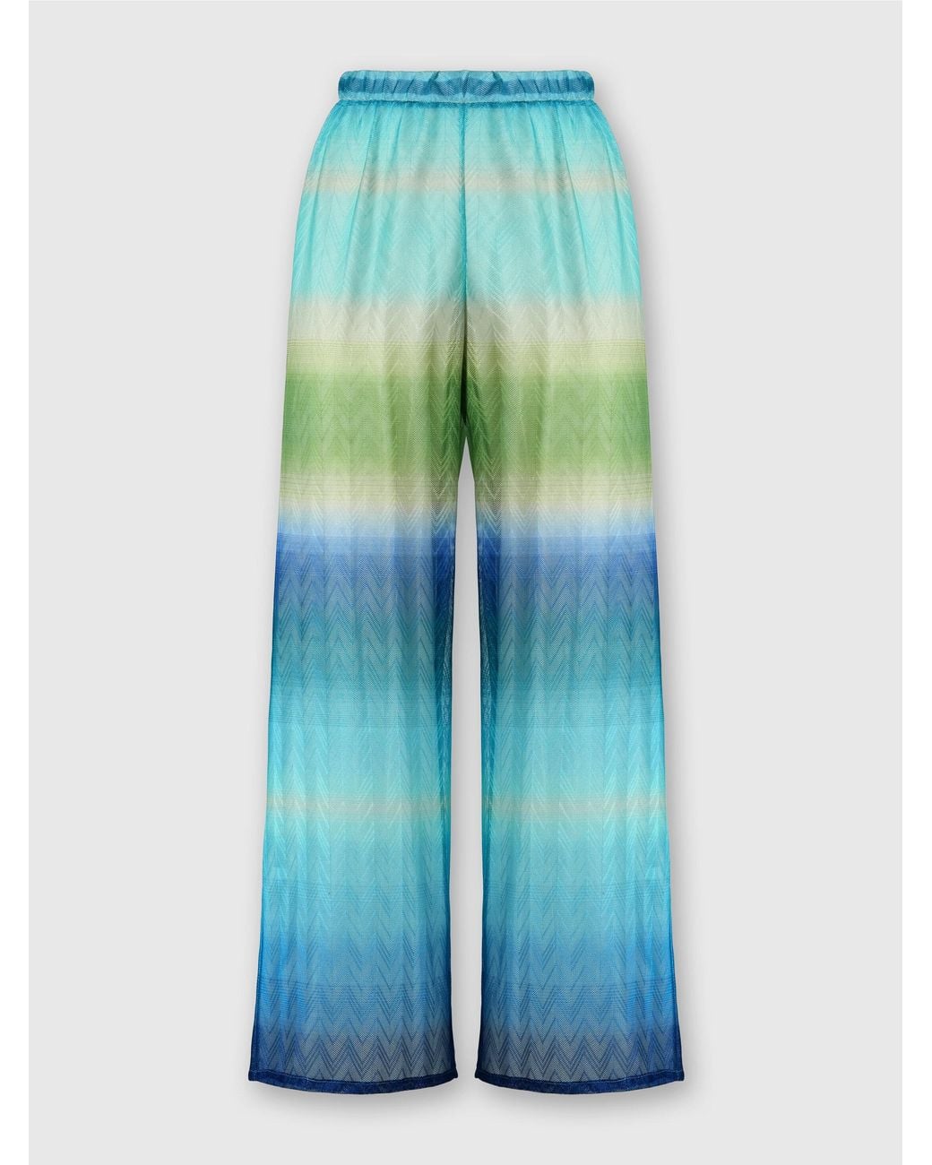 Missoni Blue Straight Pants With Faded Striped Pattern