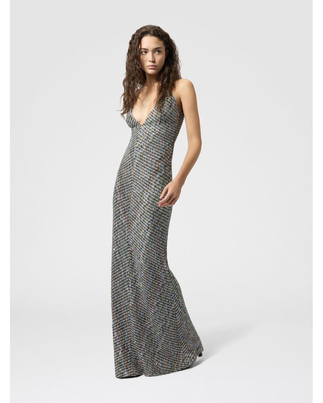 Missoni White Long Dress With Open Back And Sequins