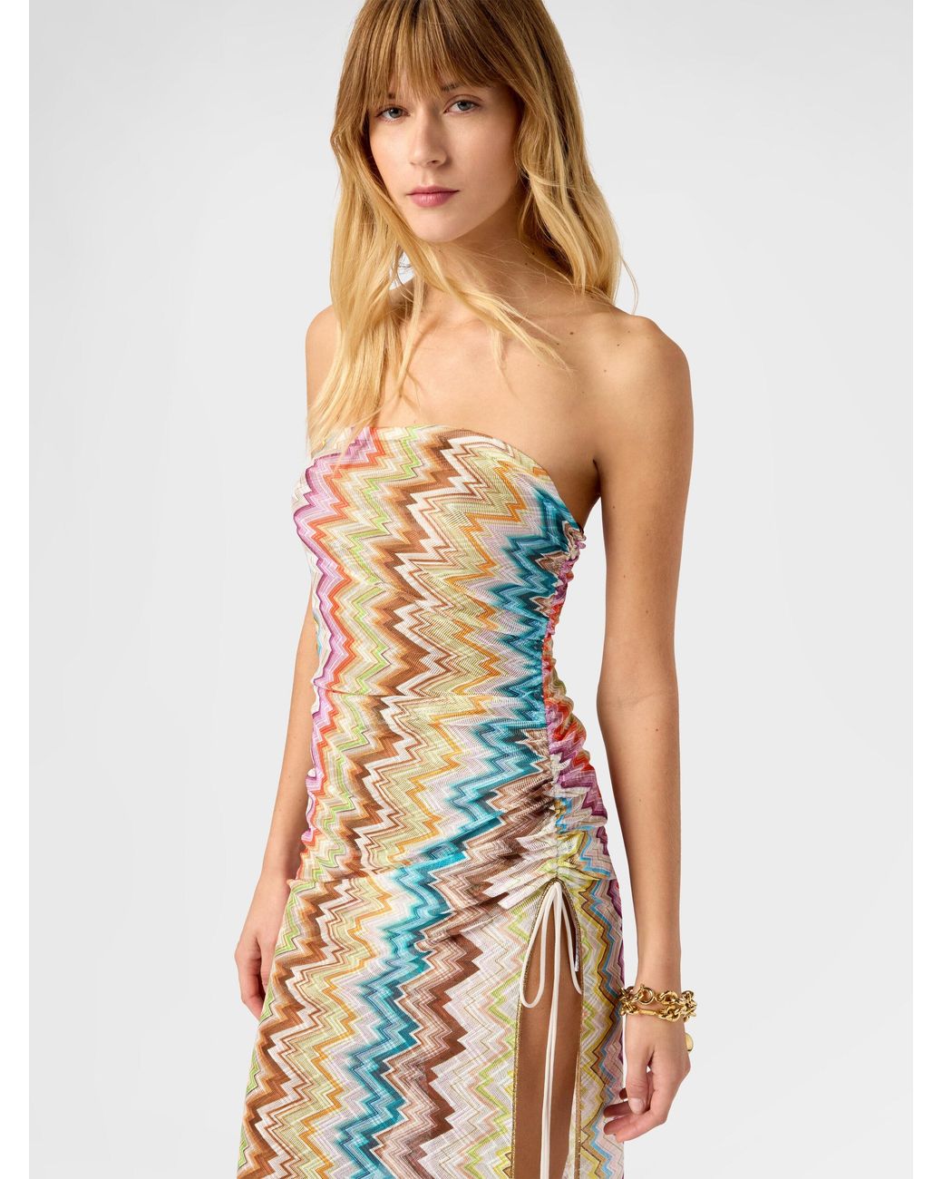 Missoni White Long Cover-Up With Irregular Zig Zag Print