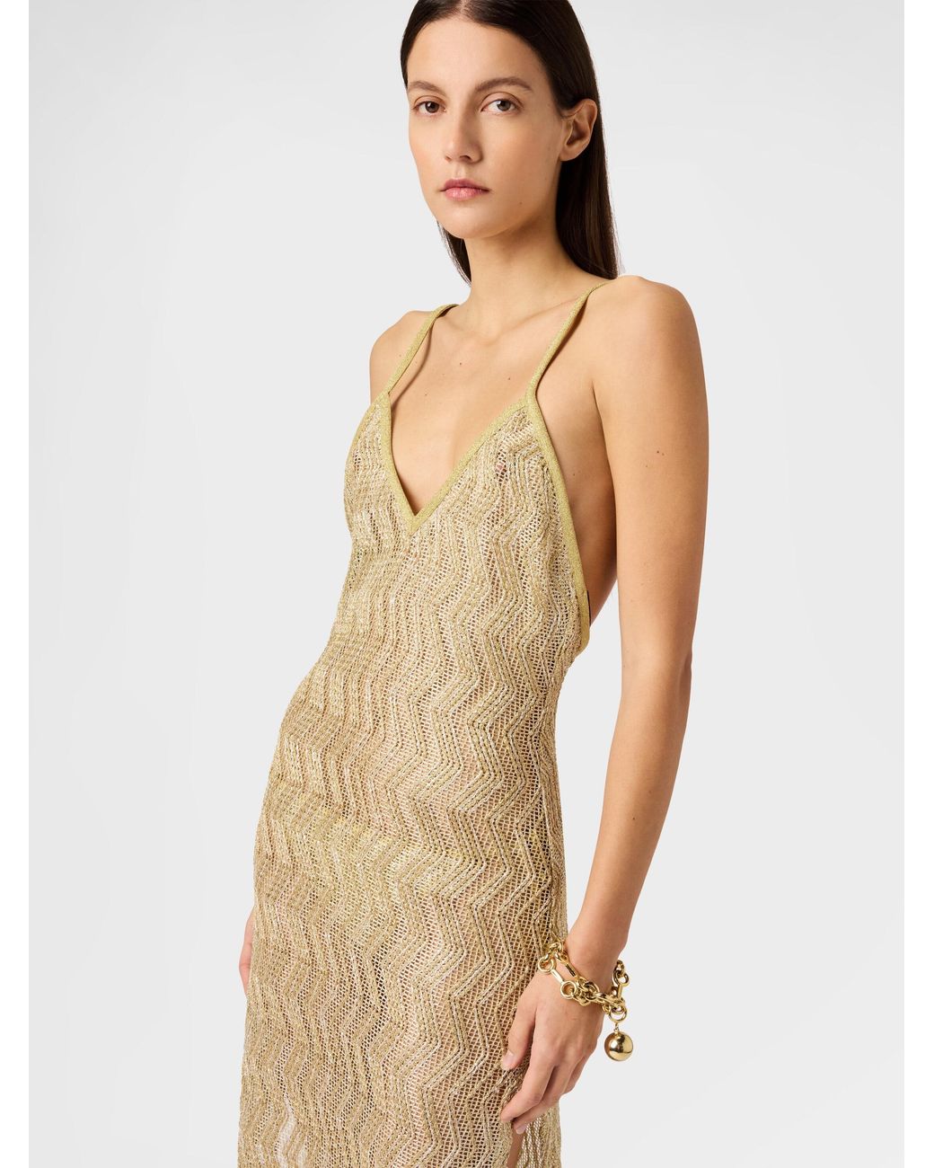 Missoni Metallic Long Mesh Cover-Up With Zigzag Pattern And Sequins