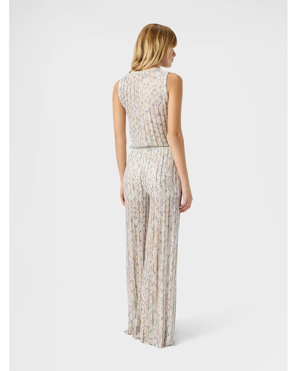 Missoni White Ribbed Mixed Viscose Trousers With Sequins