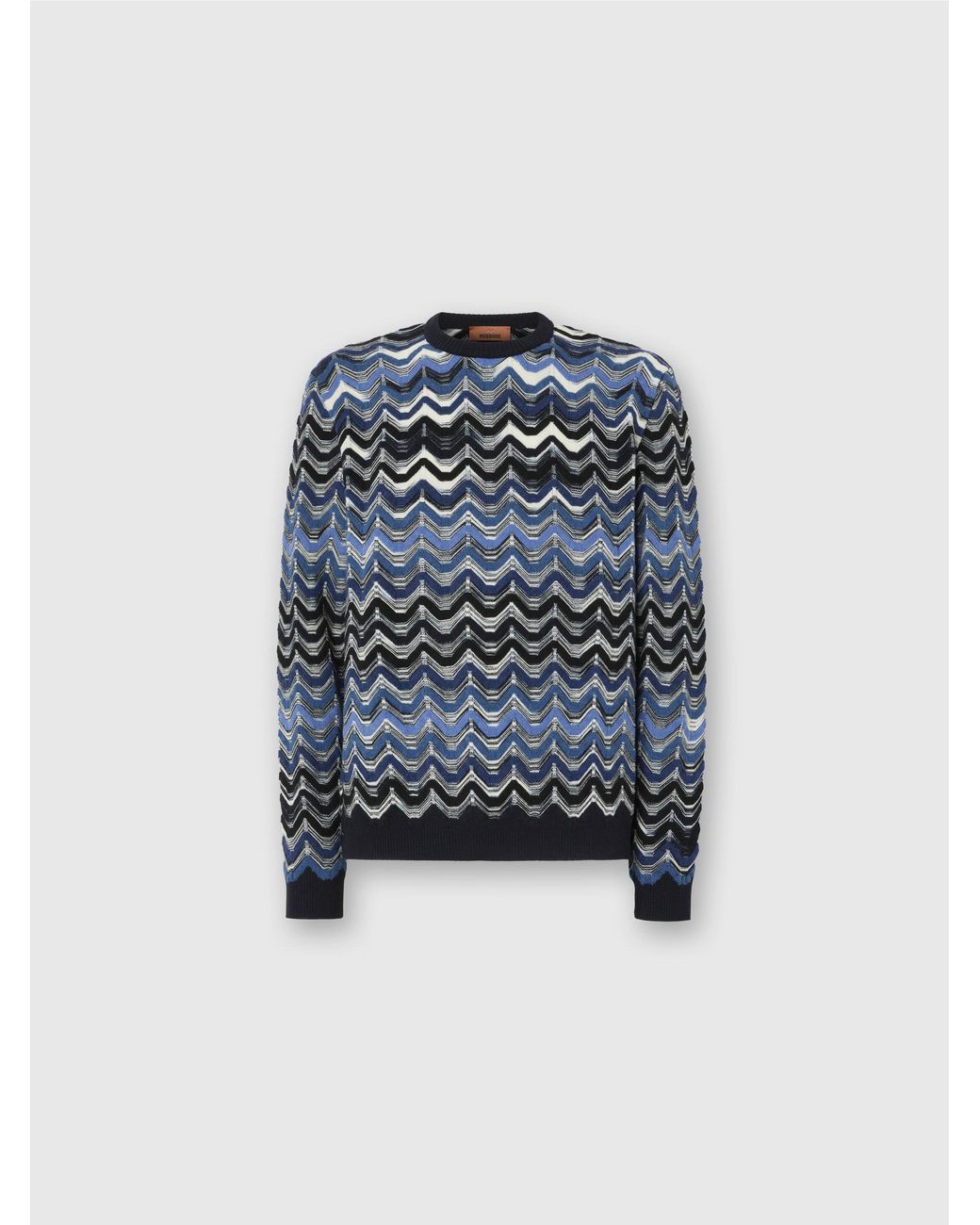 Missoni Blue Crew Neck Sweater With Geometric Zigzag Pattern for men