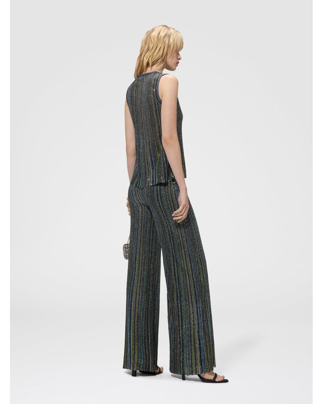Missoni Gray Ribbed Palazzo Trousers With Sequins
