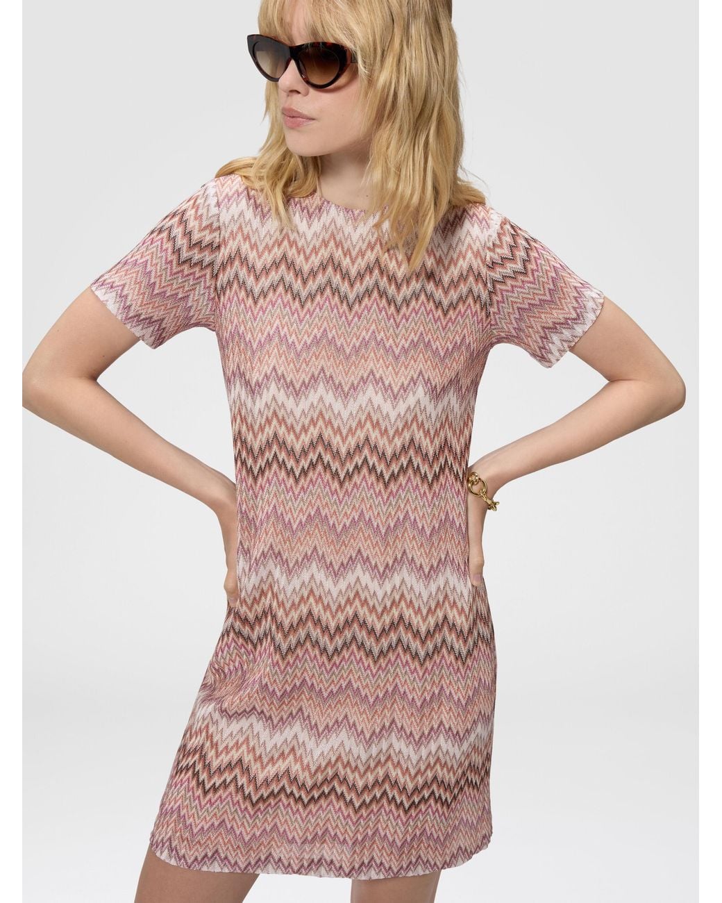 Missoni Pink Short-Sleeve Viscose Mini Dress, & Multicoloured