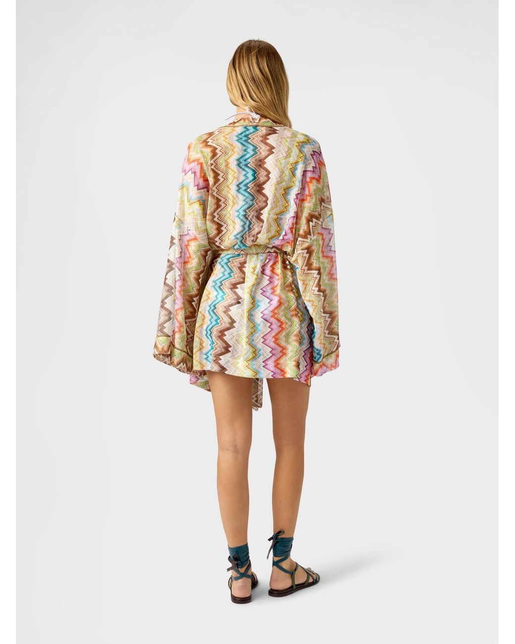 Missoni White Cover-Up With Adjustable Belt And Zig Zag Print