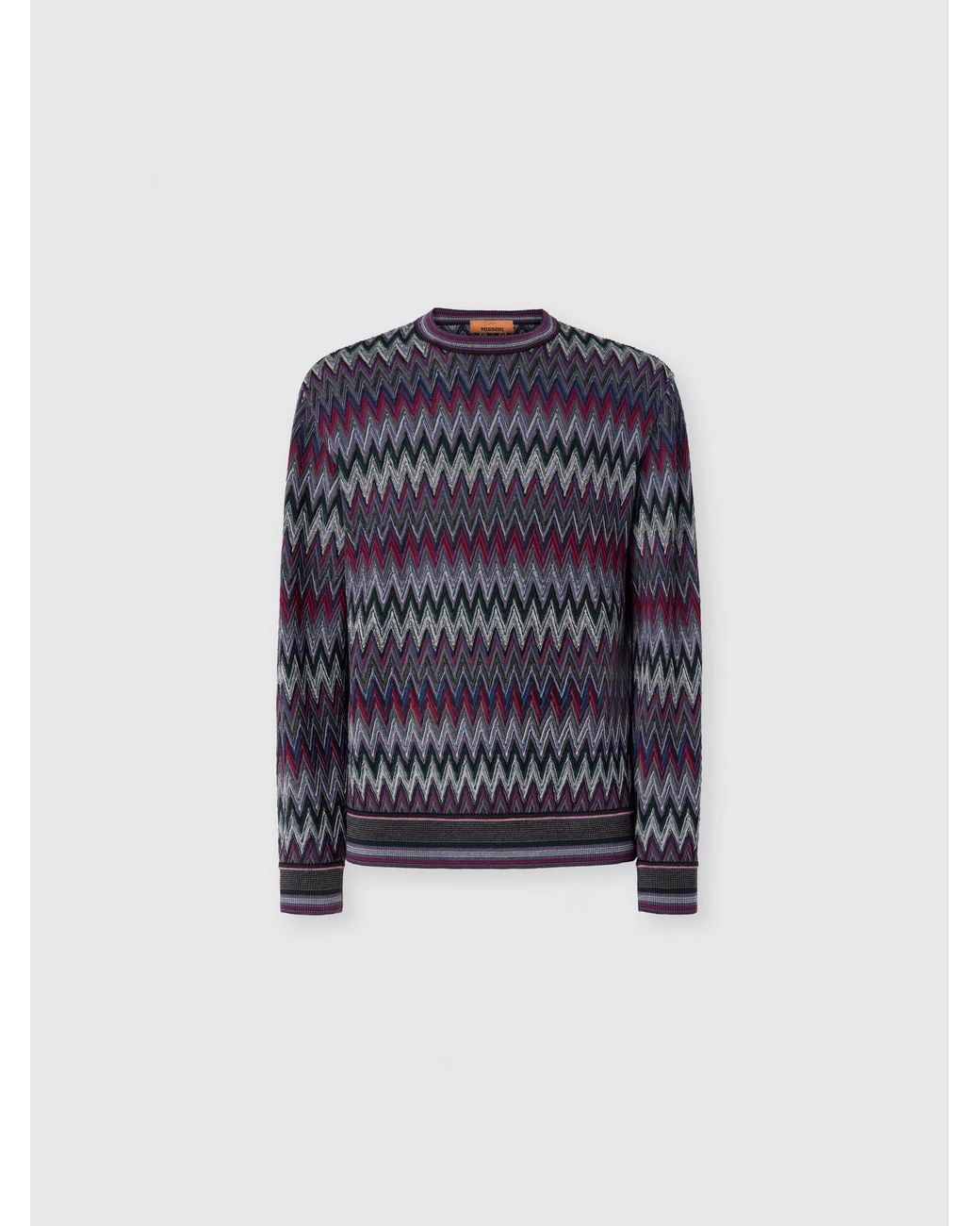 Missoni Blue Crew Neck Sweater With 3D Zigzag Pattern for men