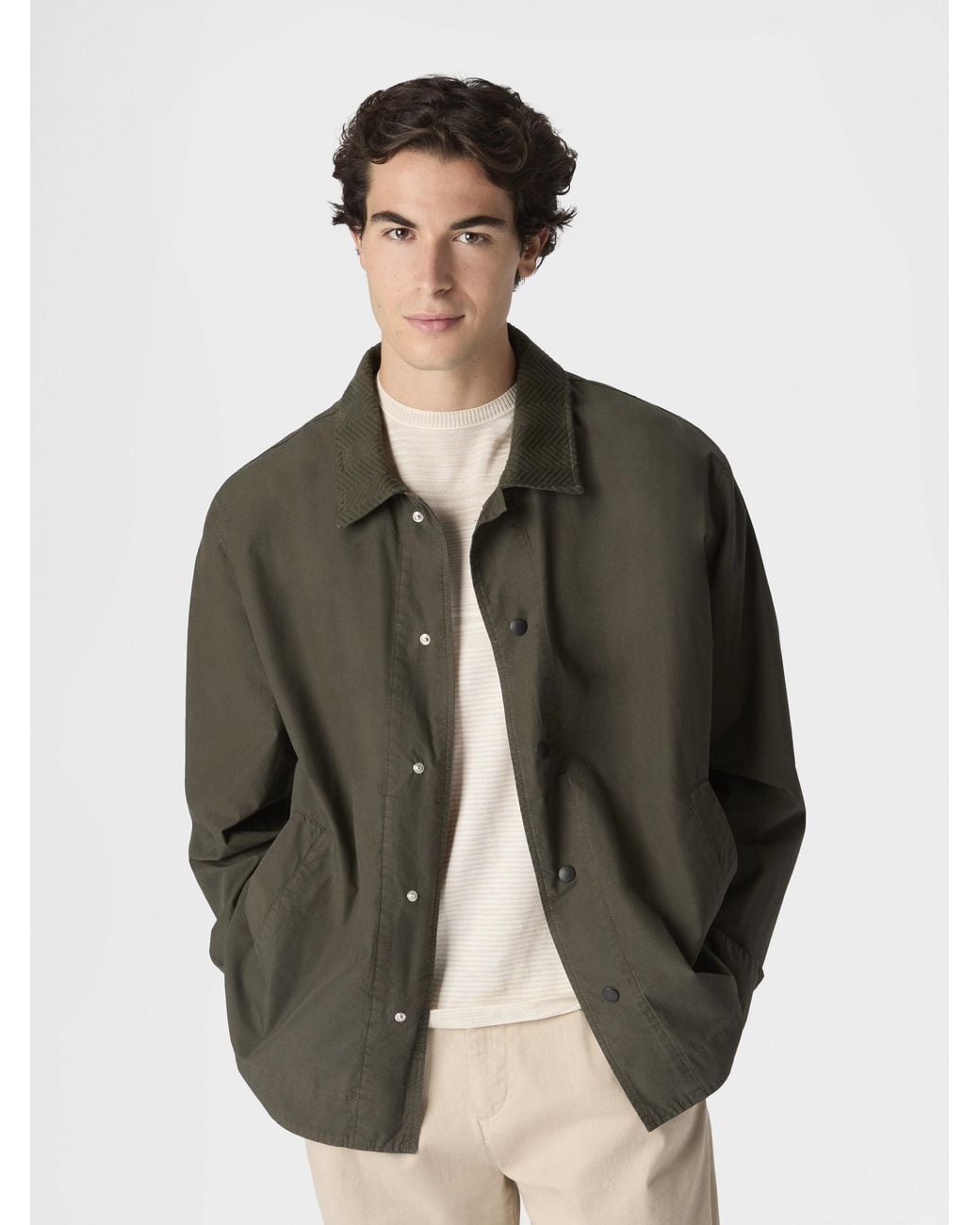 Missoni Green Cotton Canvas Overshirt With Zigzag Collar Detail for men