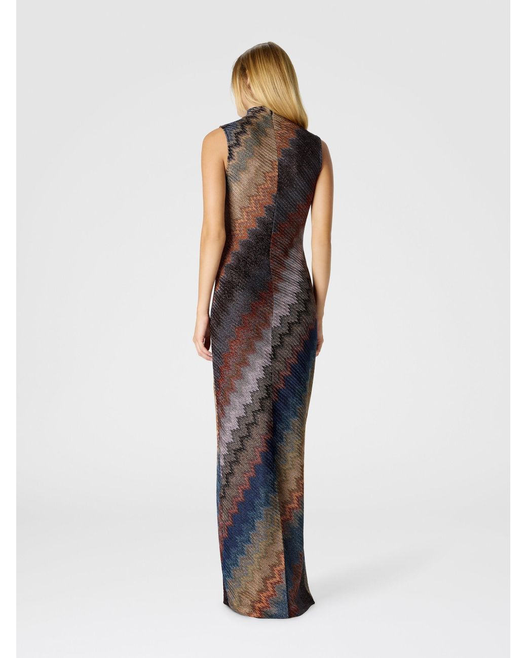 Missoni Blue High-Neck Long Dress With Snake Pattern