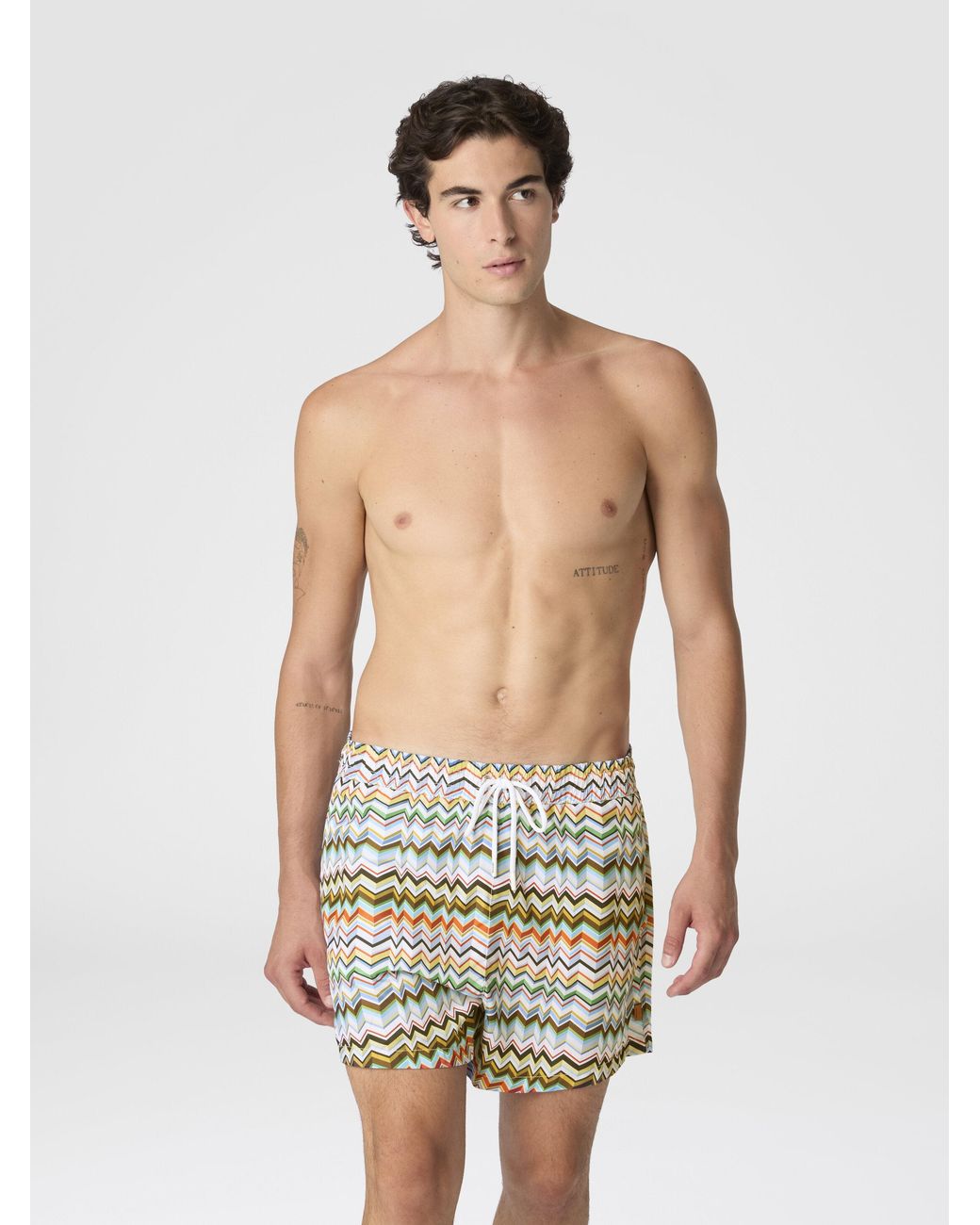 Missoni Multicolor Mid-Length Swim Shorts With Irregular Zigzag Print for men