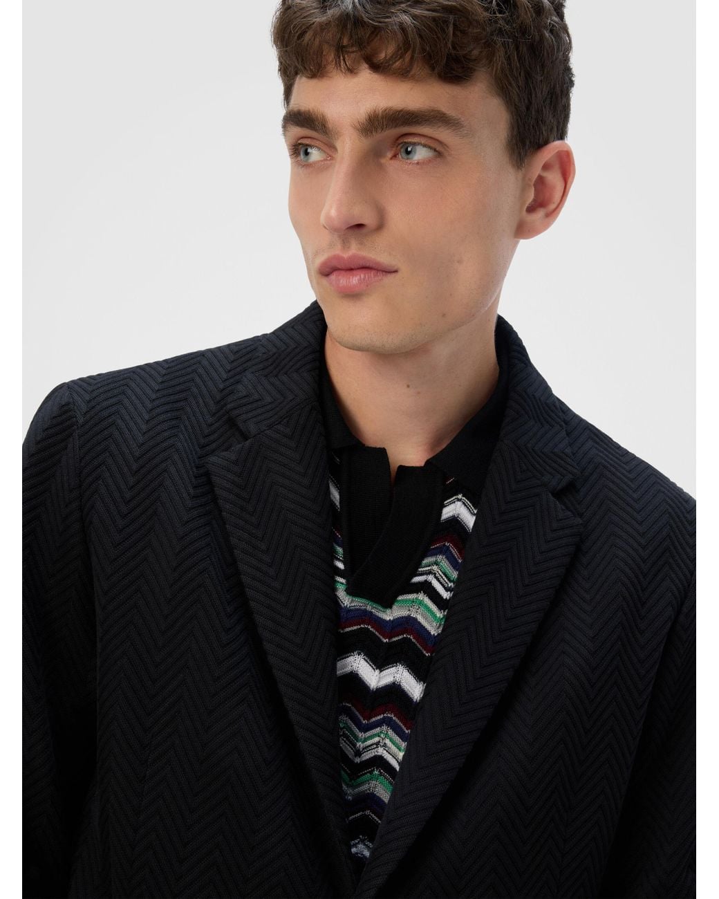 Missoni Blue Single-Breasted Jacket With Zigzag Pattern for men