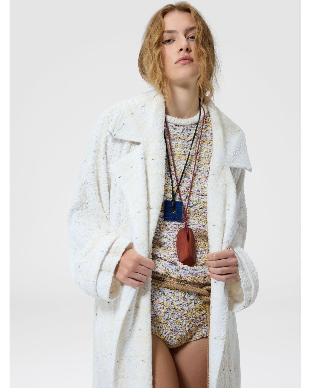 Missoni White Buttonless Trench Coat With Raglan Sleeves