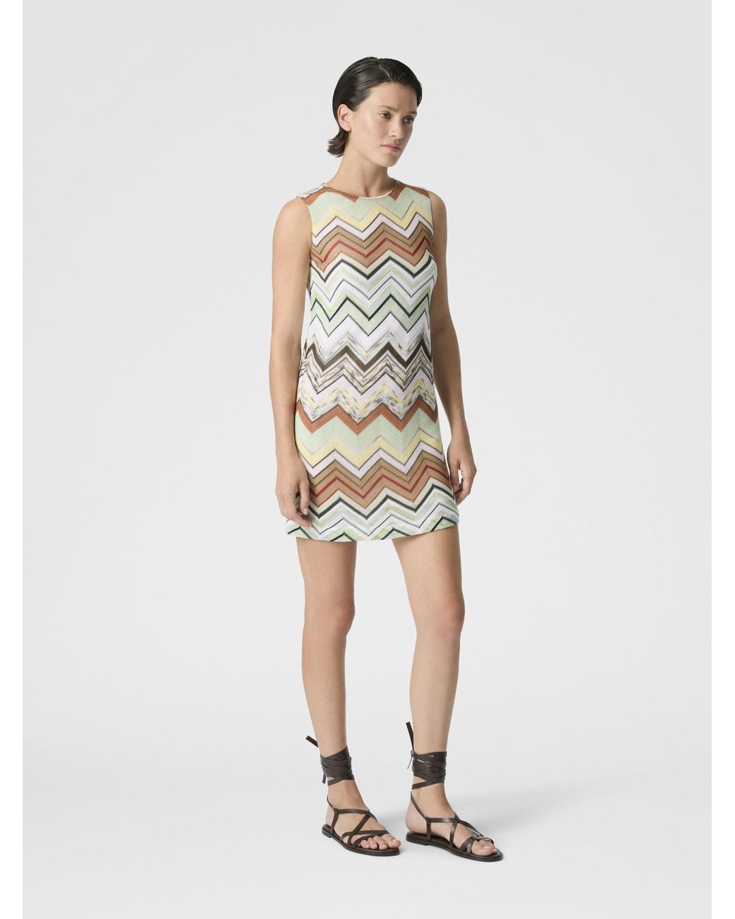 Missoni White Sleeveless Chevron Viscose And Cotton Mini Dress