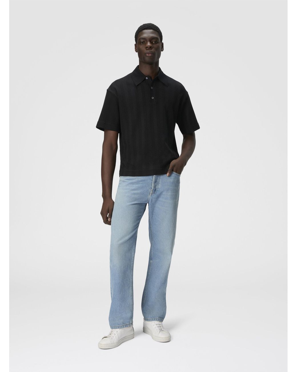 Missoni Black Cotton And Viscose Polo Shirt With Tone-On-Tone Zigzag for men