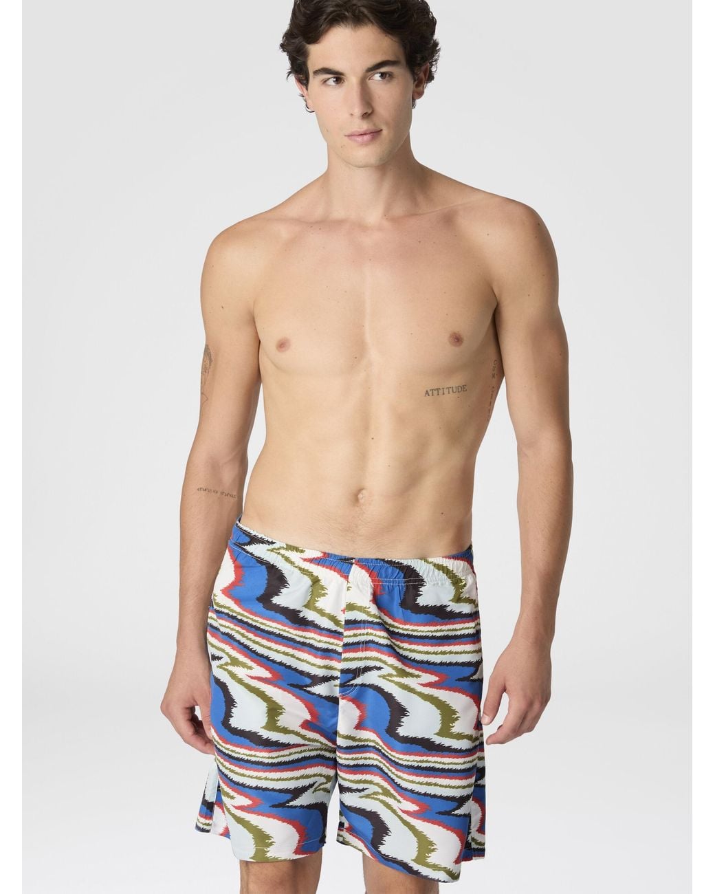 Missoni Blue Long Swim Shorts With Irregular Zigzag Print for men