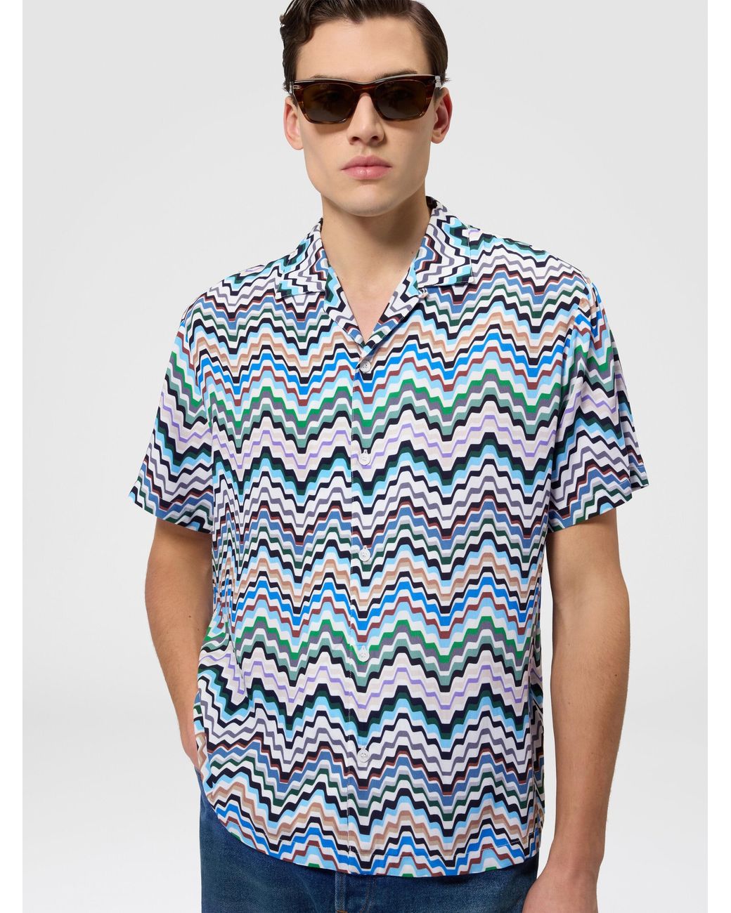 Missoni White Short-Sleeve Viscose Bowling Shirt for men